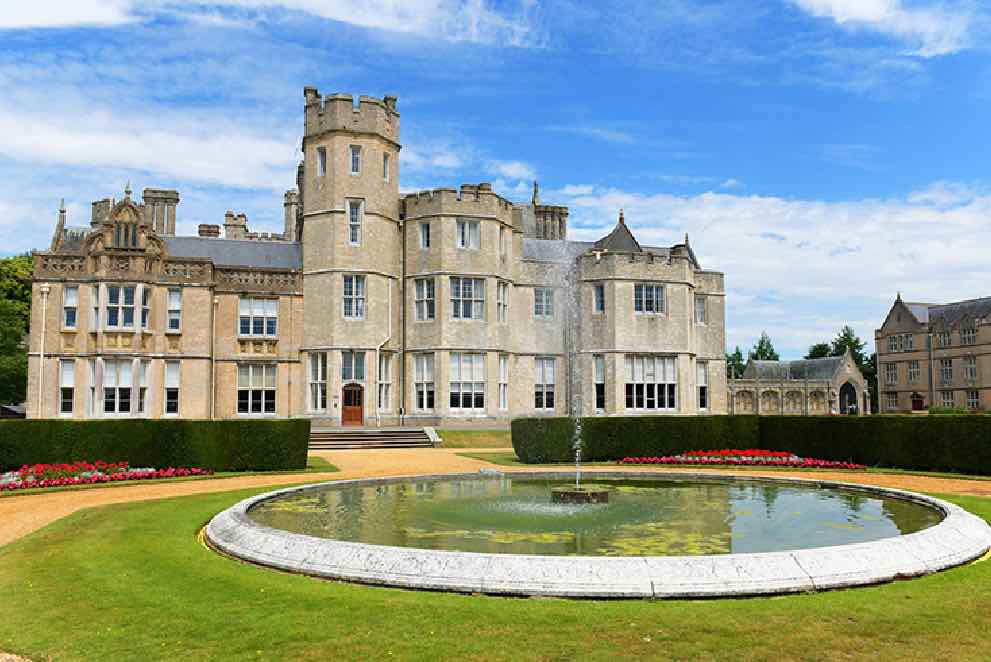Canford School building and fountain, a top British boarding school and summer schools venue