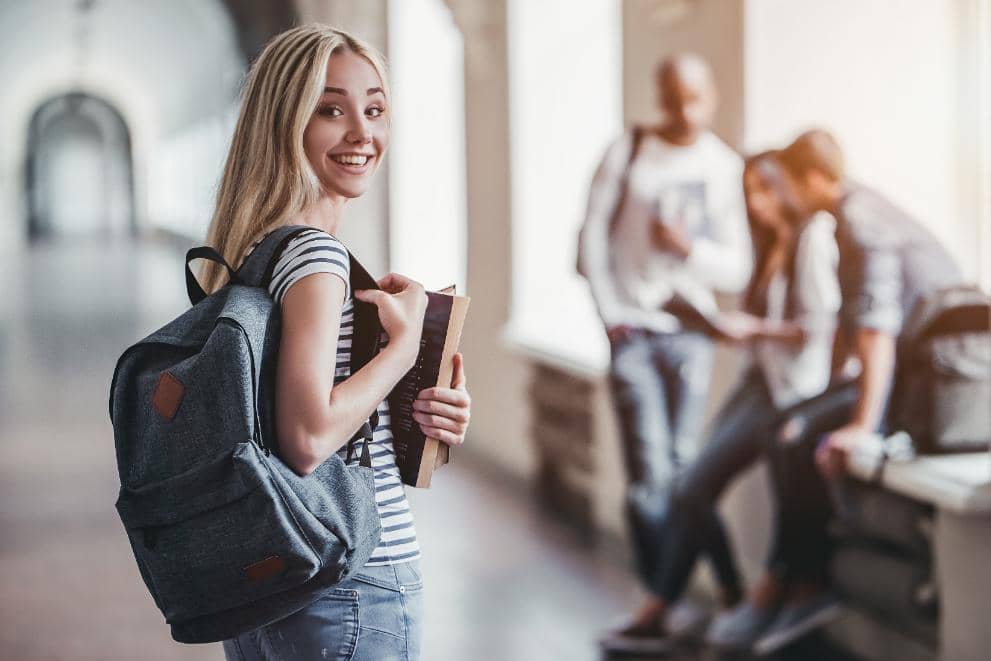 A female student departing for a Summer School