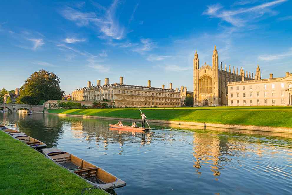 Punts beside King's College in Cambridge